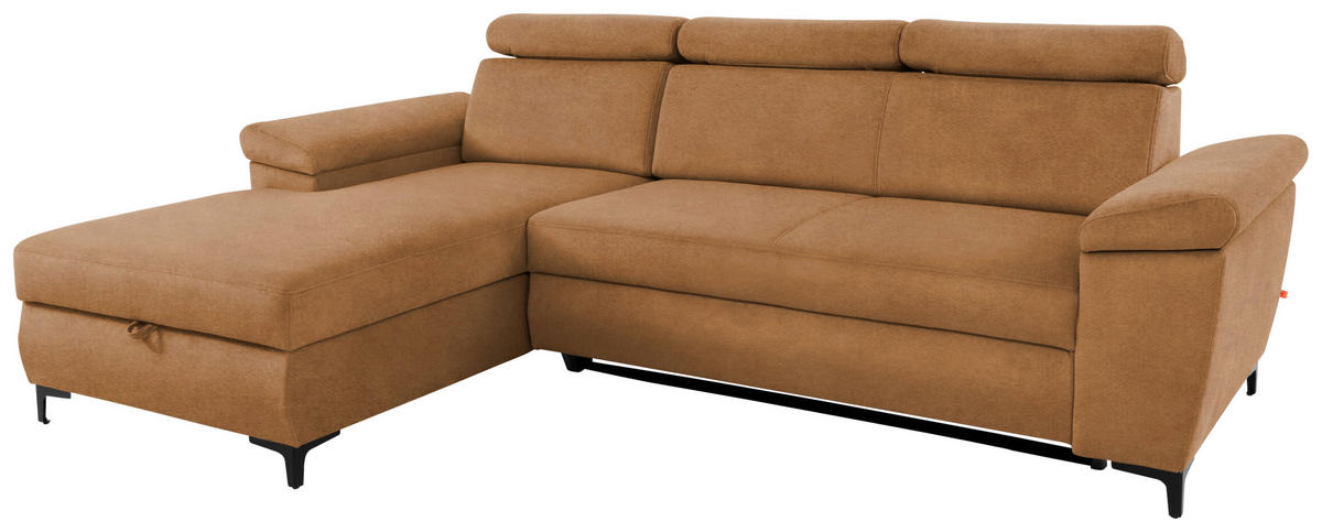 ECKSOFA in Velours Bernsteinfarben  - Bernsteinfarben/Schwarz, Modern, Textil/Metall (176/258cm) - MID.YOU