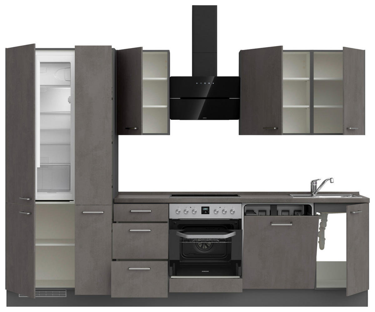 KÜCHENBLOCK 300 cm   in Schieferfarben  - Schieferfarben/Edelstahlfarben, MODERN, Holzwerkstoff/Metall (300cm) - Nobilia