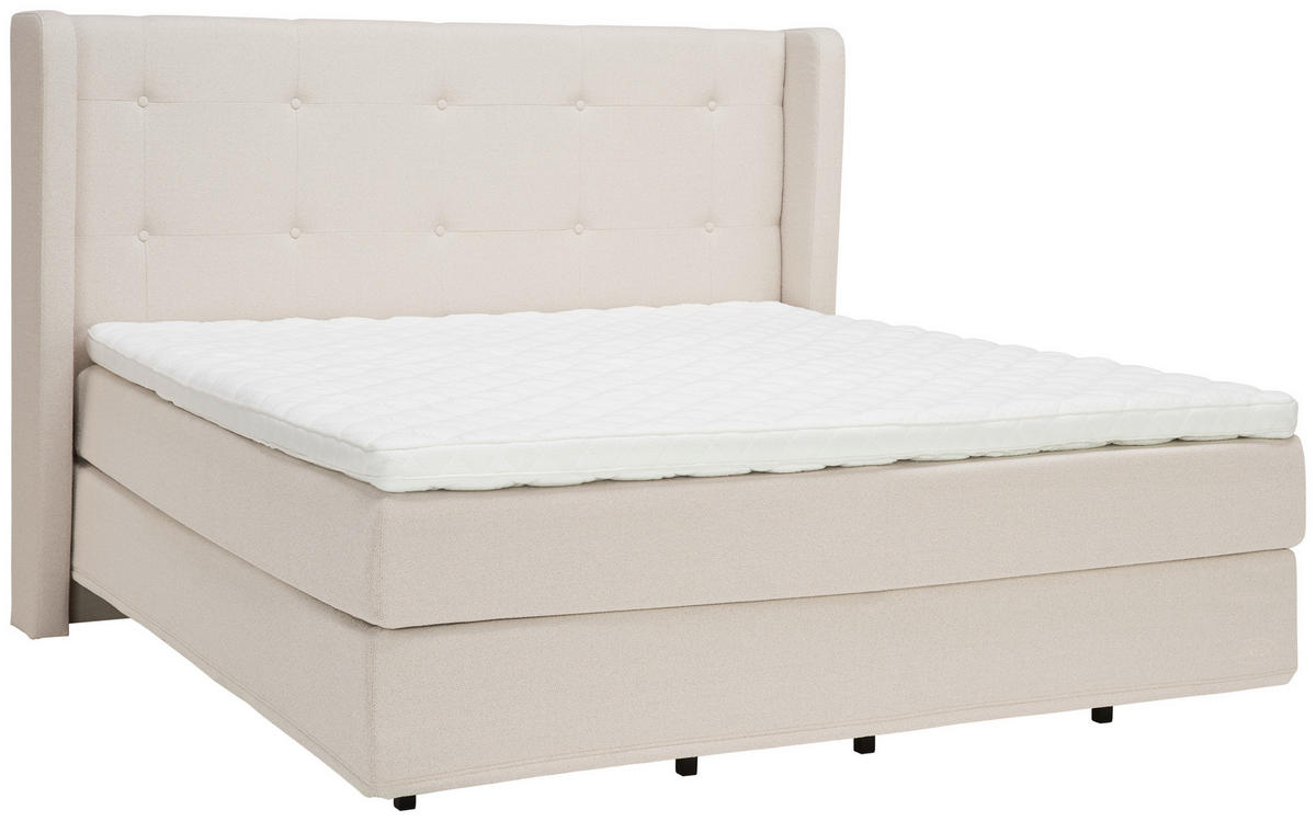 BOXSPRINGBETT 180/200 cm  in Beige  - Beige/Schwarz, KONVENTIONELL, Holz/Textil (180/200cm) - Jensen