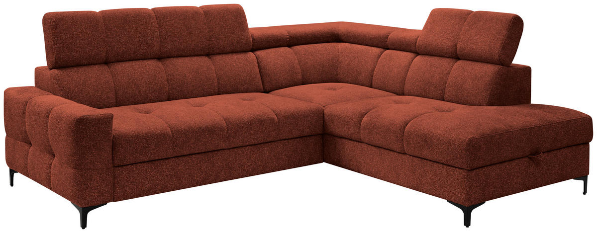 ECKSOFA in Struktur Dunkelorange  - Dunkelorange/Schwarz, Modern, Textil/Metall (254/212cm) - Carryhome