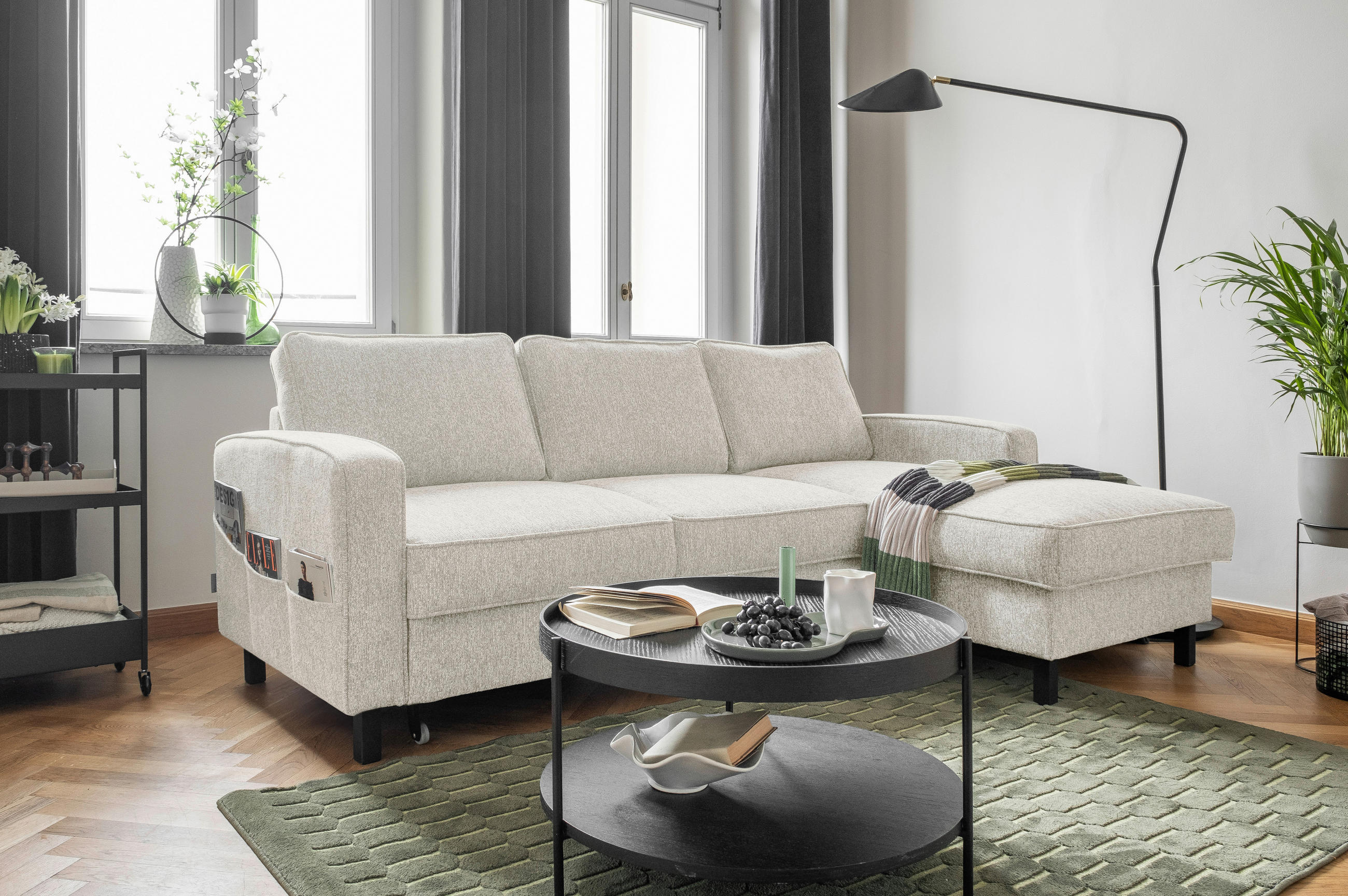 ECKSOFA Beige Struktur  - Beige/Schwarz, Holz/Textil (228/148cm) - MID.YOU