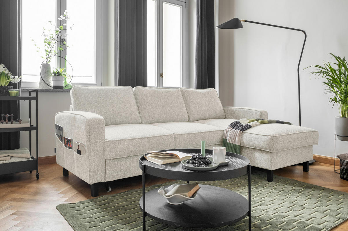 ECKSOFA in Struktur Beige  - Beige/Schwarz, Holz/Textil (228/148cm) - MID.YOU