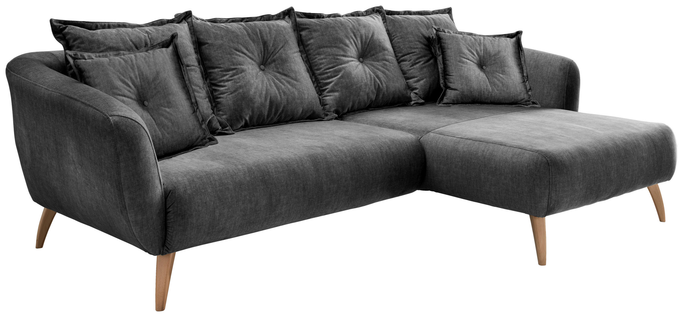 ECKSOFA Velours Grau  - Buchefarben/Grau, Modern, Holz/Textil (277/162cm) - Livetastic