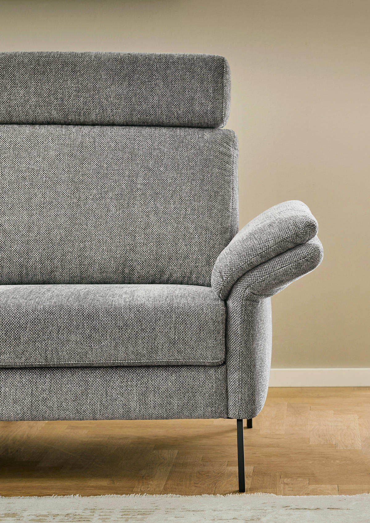 ECKSOFA Platinfarben Flachgewebe  - Platinfarben/Schwarz, KONVENTIONELL, Textil/Metall (253/273cm) - Pure Home Comfort