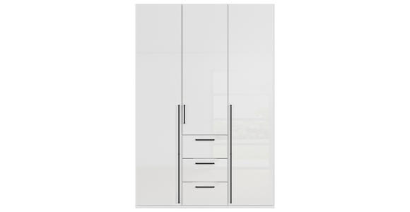 DREHTÜRENSCHRANK 151/223/61 cm,  in Weiß, Weiß Hochglanz, 3-türig  - Weiß Hochglanz/Schwarz, Basics, Holzwerkstoff/Metall (151/223/61cm) - Novel