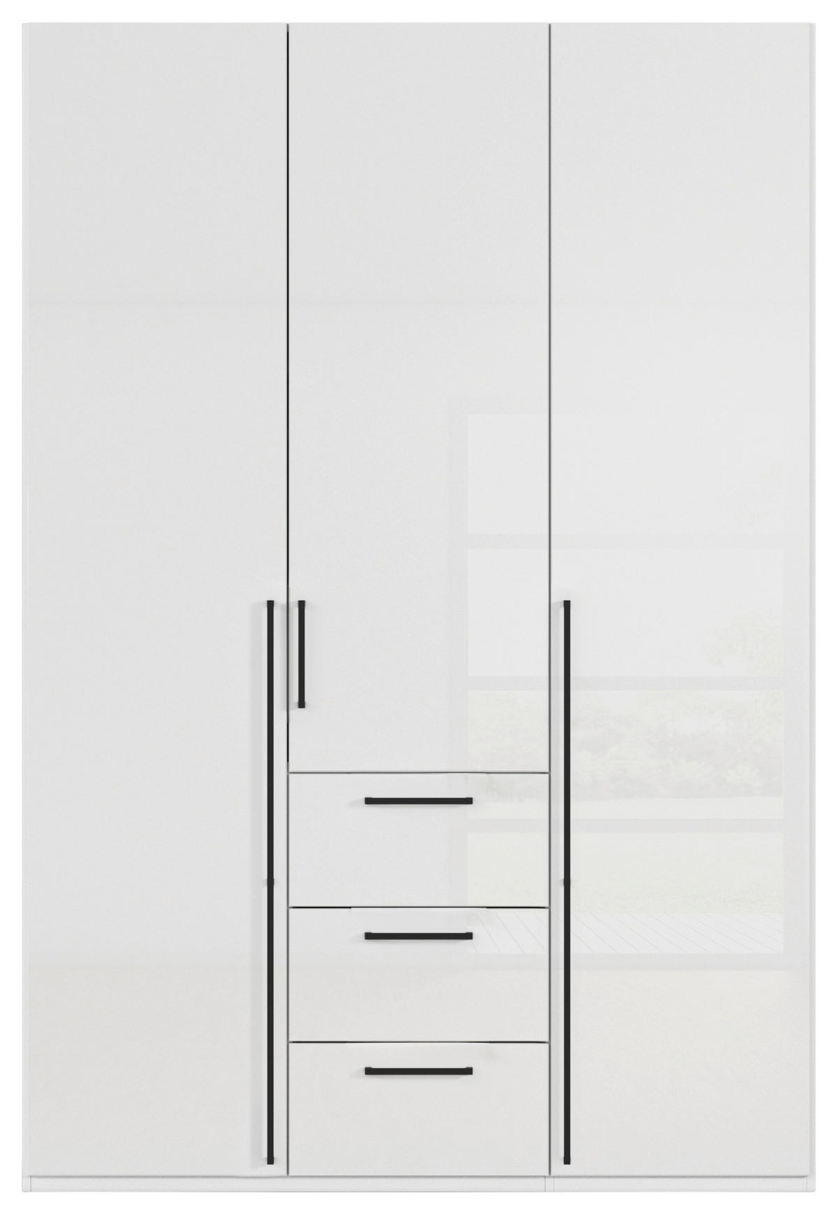 DREHTÜRENSCHRANK 151/235/61 cm,  in Weiß, Weiß Hochglanz, 3-türig  - Weiß Hochglanz/Schwarz, Basics, Holzwerkstoff/Metall (151/235/61cm) - Novel