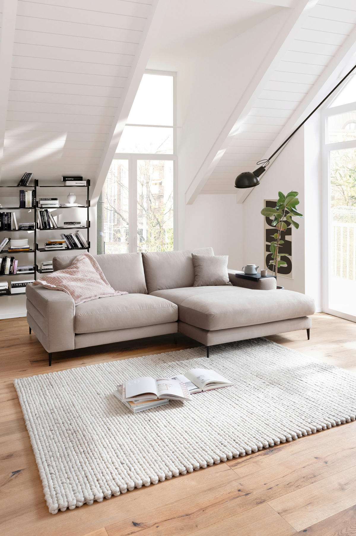 ECKSOFA in Velours Sandfarben  - Sandfarben/Schwarz, Design, Textil/Metall (253/177cm) - Dieter Knoll