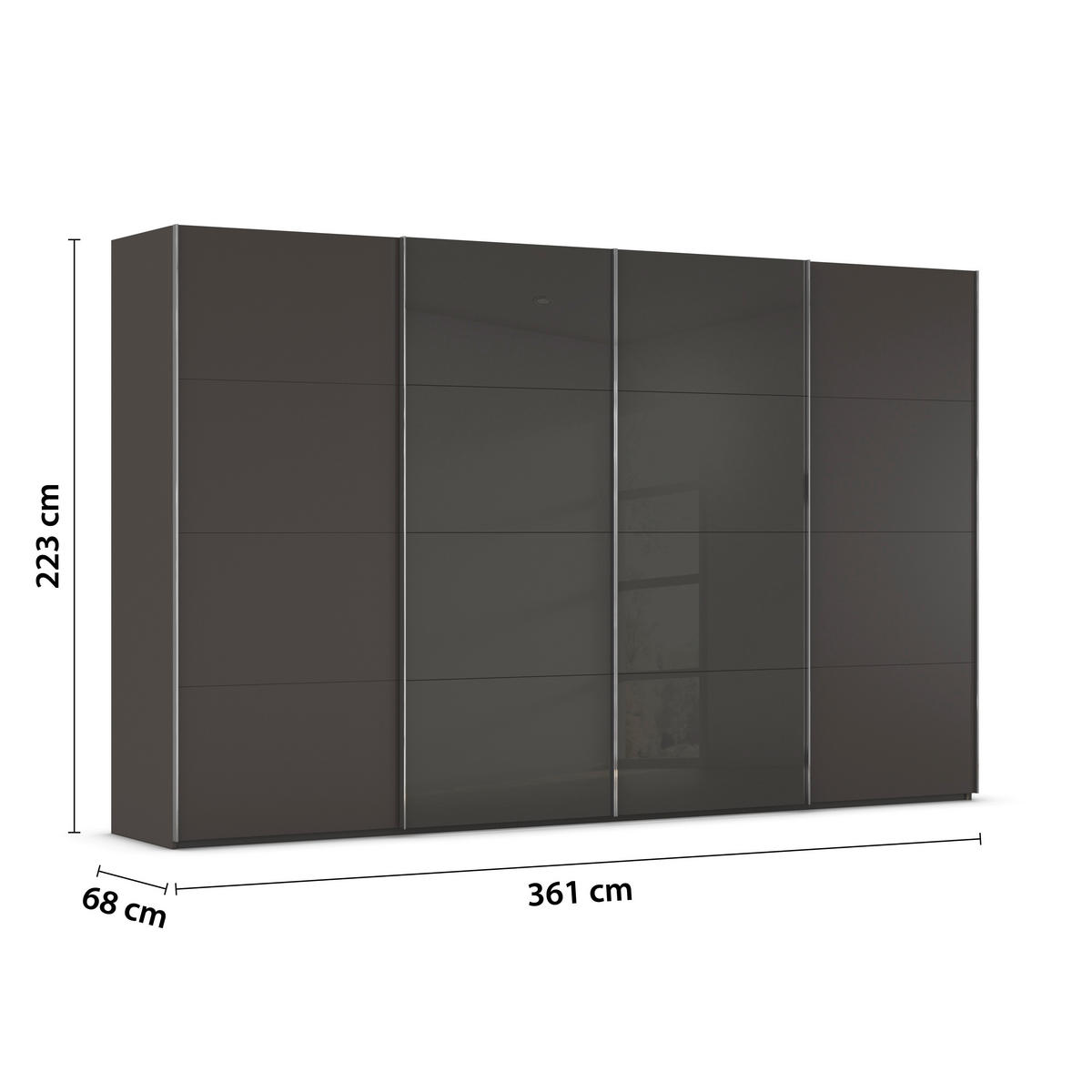 SCHWEBETÜRENSCHRANK 361/223/68 cm 4-türig Graphitfarben  - Chromfarben/Graphitfarben, KONVENTIONELL, Glas/Holzwerkstoff (361/223/68cm) - Novel