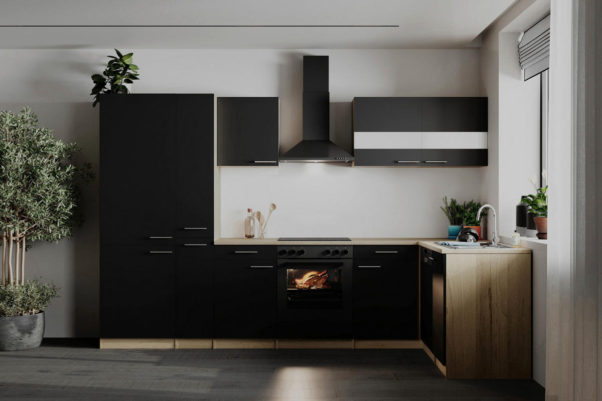 HÖRNKÖK 310/172 cm  i svart  - stålfärgad/svart, Basics, metall/trämaterial (310/172cm) - Respekta