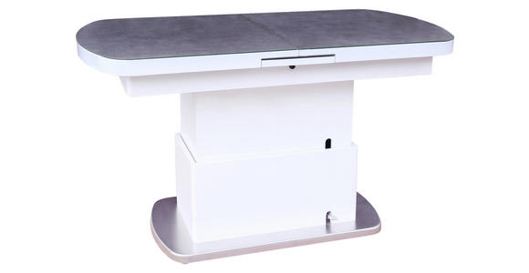 COUCHTISCH ESG 135-160/75/51 cm oval Grau, Weiß, Edelstahlfarben  - Edelstahlfarben/Weiß, Design, Glas/Holzwerkstoff (135-160/75/51cm) - Novel