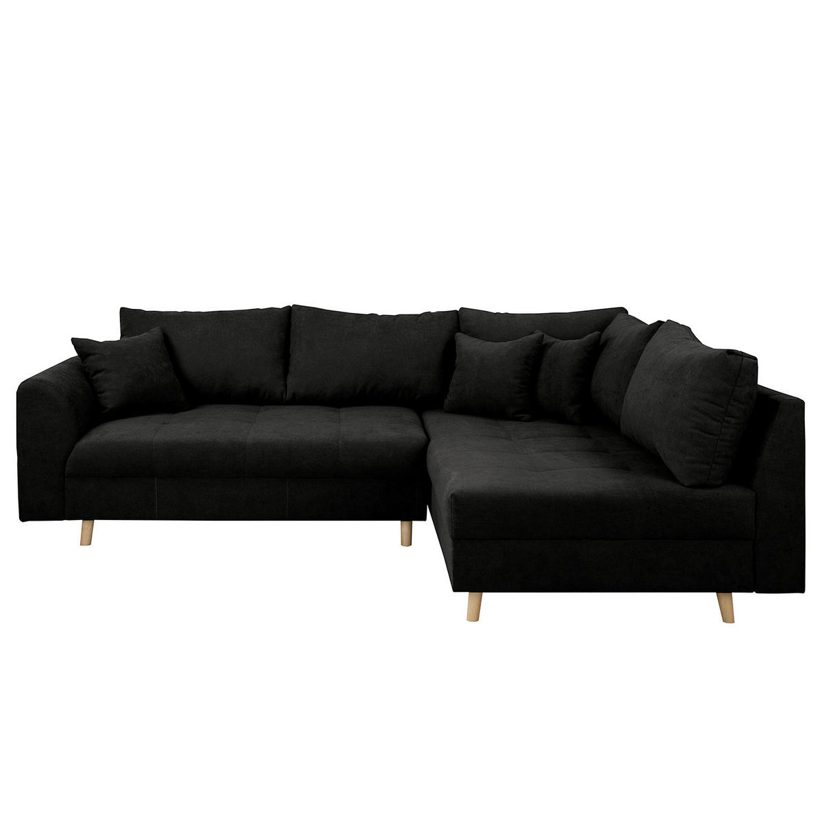ECKSOFA inkl. Hocker Ariella in Mikrofaser Schwarz  161/231 cm  - Schwarz/Naturfarben, Design, Holz/Textil (161/231cm) - Livetastic