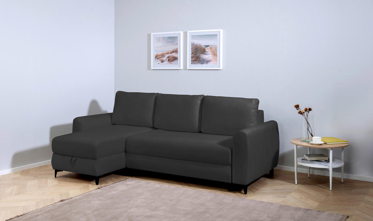 ECKSOFA Moli Anthrazit Bouclé  - Anthrazit/Schwarz, Design, Textil/Metall (236/148cm) - MID.YOU