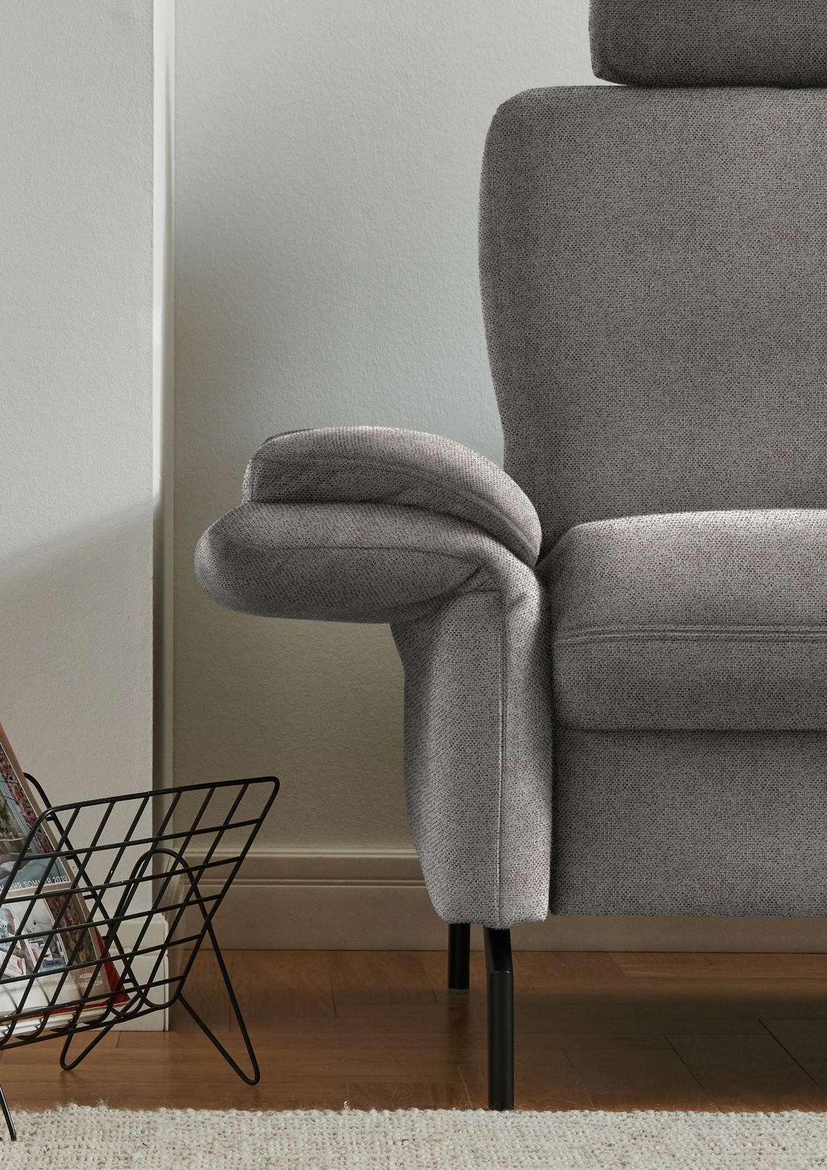 ECKSOFA in Flachgewebe Graubraun  241/190 cm  - Graubraun/Schwarz, KONVENTIONELL, Textil/Metall (241/190cm) - Beldomo Comfort