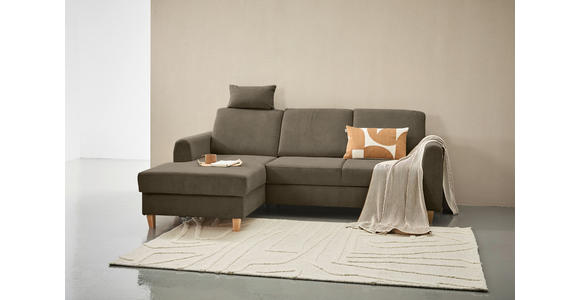 ECKSOFA Braun Flachgewebe Bettkasten, Schlaffunktion, Rücken echt, Kopfstütze, Liegefläche im Originalstoff  - Buchefarben/Braun, KONVENTIONELL, Holz/Textil (166/241cm) - Carryhome