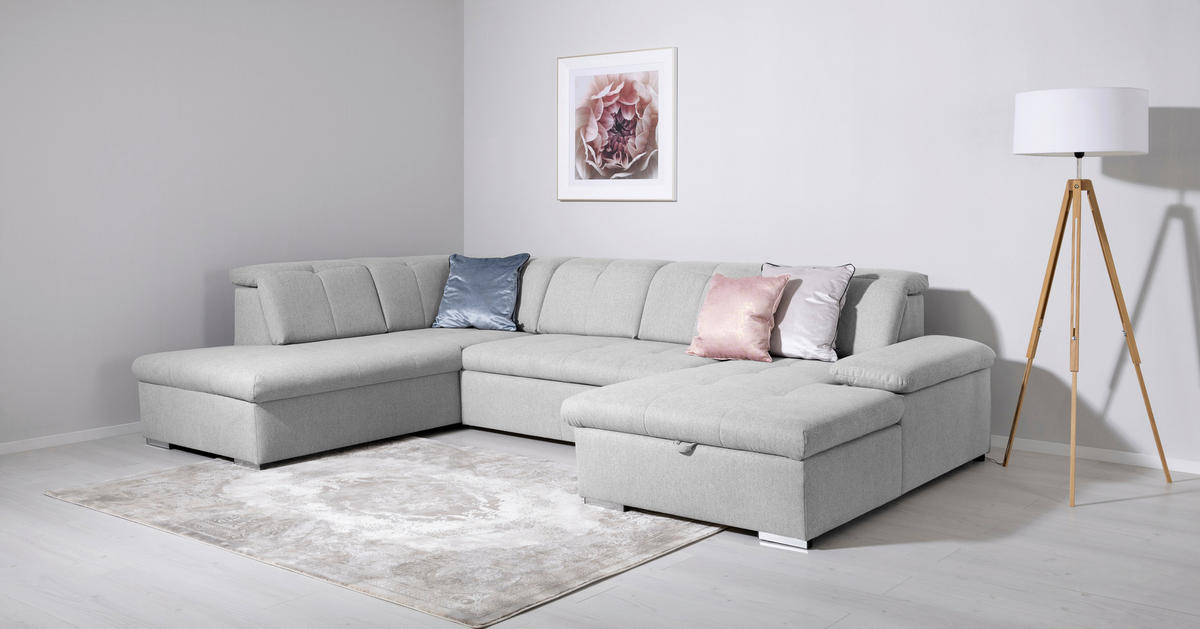 WOHNLANDSCHAFT Hellgrau  - Hellgrau/Grau, Design, Textil/Metall (215/328/173cm) - MID.YOU