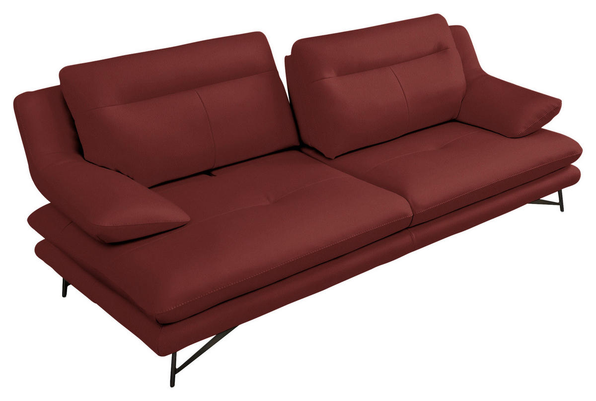 2,5-SITZER in Leder Rot  - Rot/Schwarz, Design, Leder/Metall (195/90/109cm)