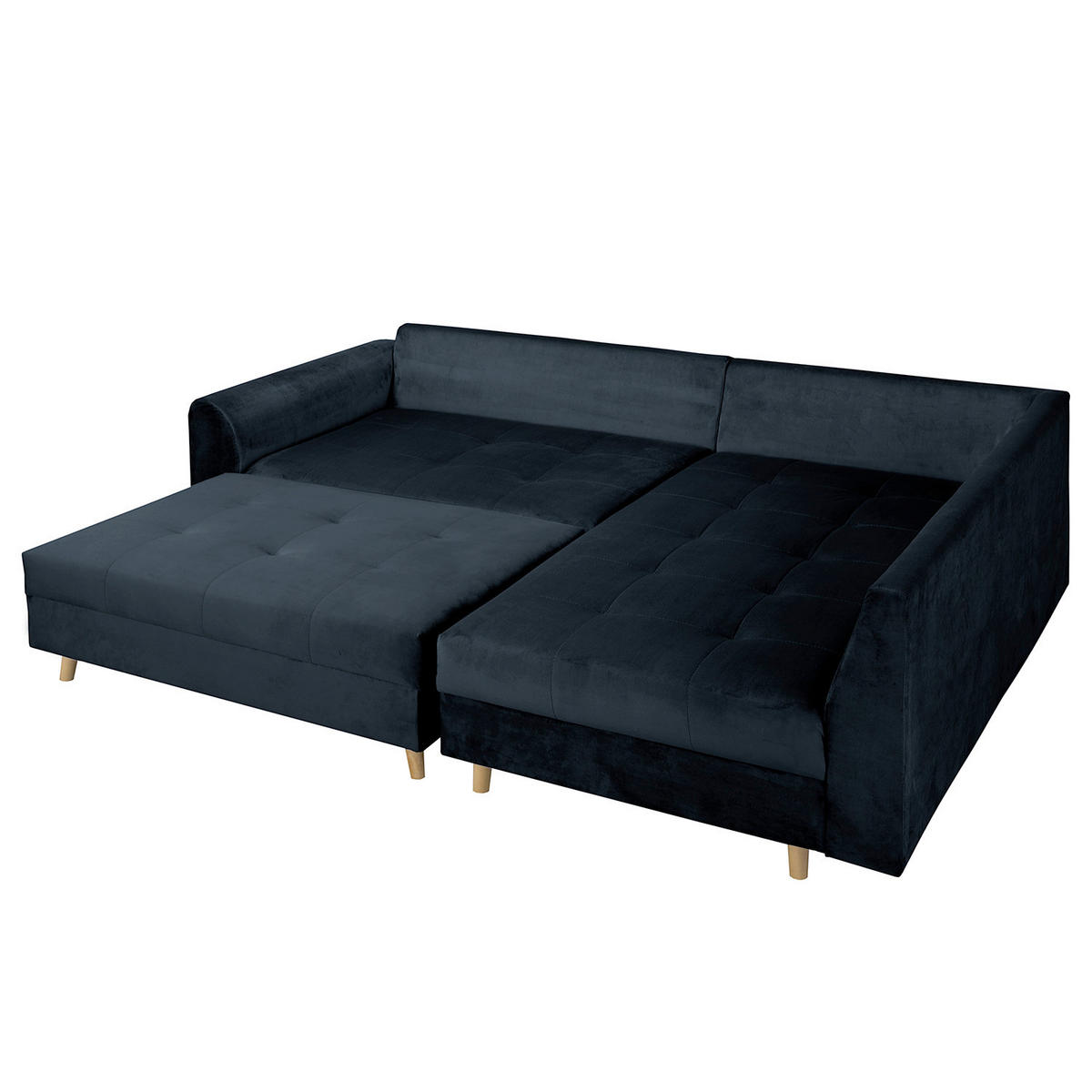 ECKSOFA inkl. Hocker Ariella in Samt Dunkelblau  231/161 cm  - Naturfarben/Dunkelblau, Design, Holz/Textil (231/161cm) - Livetastic