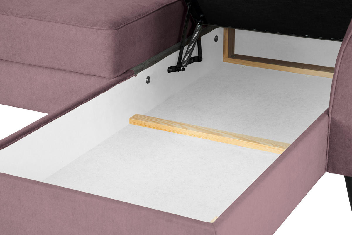 ECKSOFA in Velours Rosa  - Schwarz/Rosa, Konventionell, Holz/Textil (244/159cm) - Carryhome