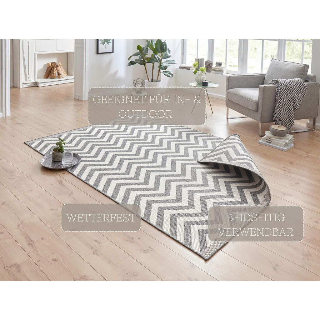 Thumbnail - Xxxl Outdoorteppich Twin Supreme, Creme, Grau, Kunststoff, geometrisch, rechteckig, 80x150 cm, Oeko-Tex® Standard 100, f...