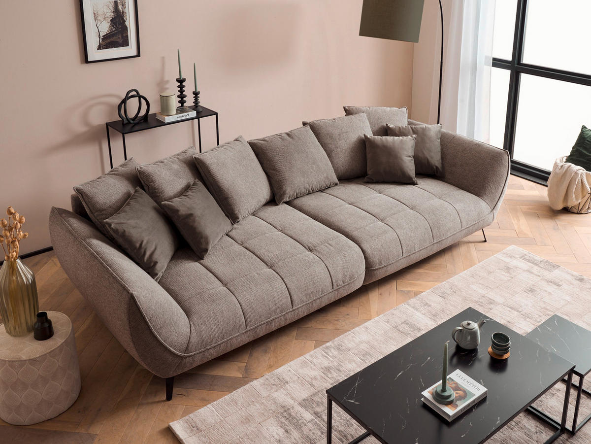 BIGSOFA in Flachgewebe Taupe  - Taupe/Schwarz, Design, Textil/Metall (311/95/130cm) - Livetastic