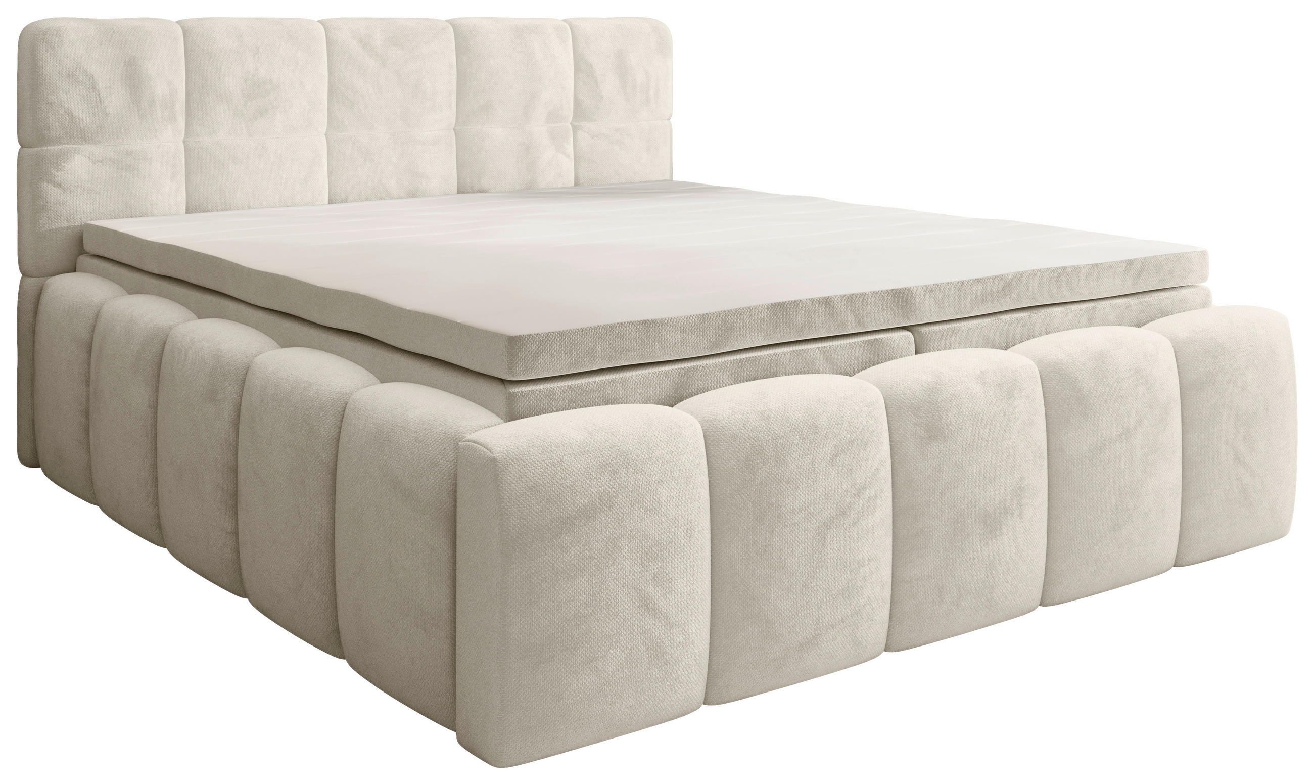 BOXBETT 180/200 cm,  in Beige, gepolstertes Kopfteil, Bettkasten, Topper, Matratzen, H3 + H3 = fest  - Beige/Schwarz, MODERN, Kunststoff/Textil (180/200cm) - Xora