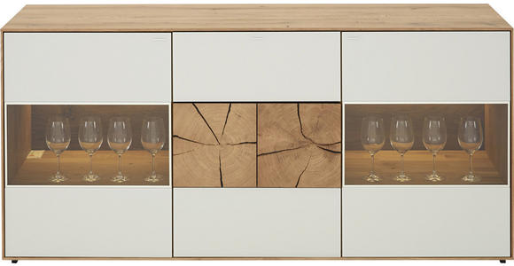 SIDEBOARD 175/80,5/49 cm  - Eichefarben/Weiß, Natur, Glas/Holz (175/80,5/49cm) - Valnatura