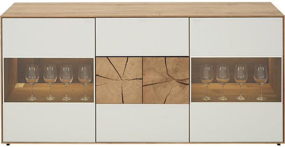 SIDEBOARD Kerneiche vollmassiv Weiß, Eichefarben  - Eichefarben/Weiß, Design, Glas/Holz (175/80,5/49cm) - Valnatura