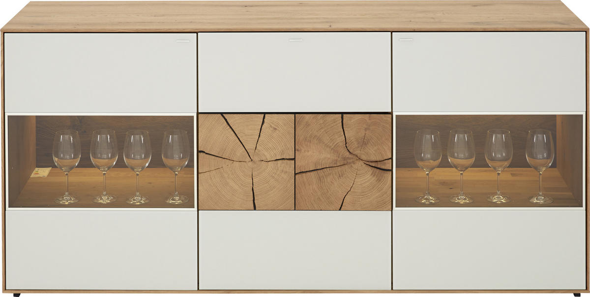 SIDEBOARD Lago  in 175/80,5/49 cm  - Eichefarben/Weiß, Natur, Glas/Holz (175/80,5/49cm) - Valnatura