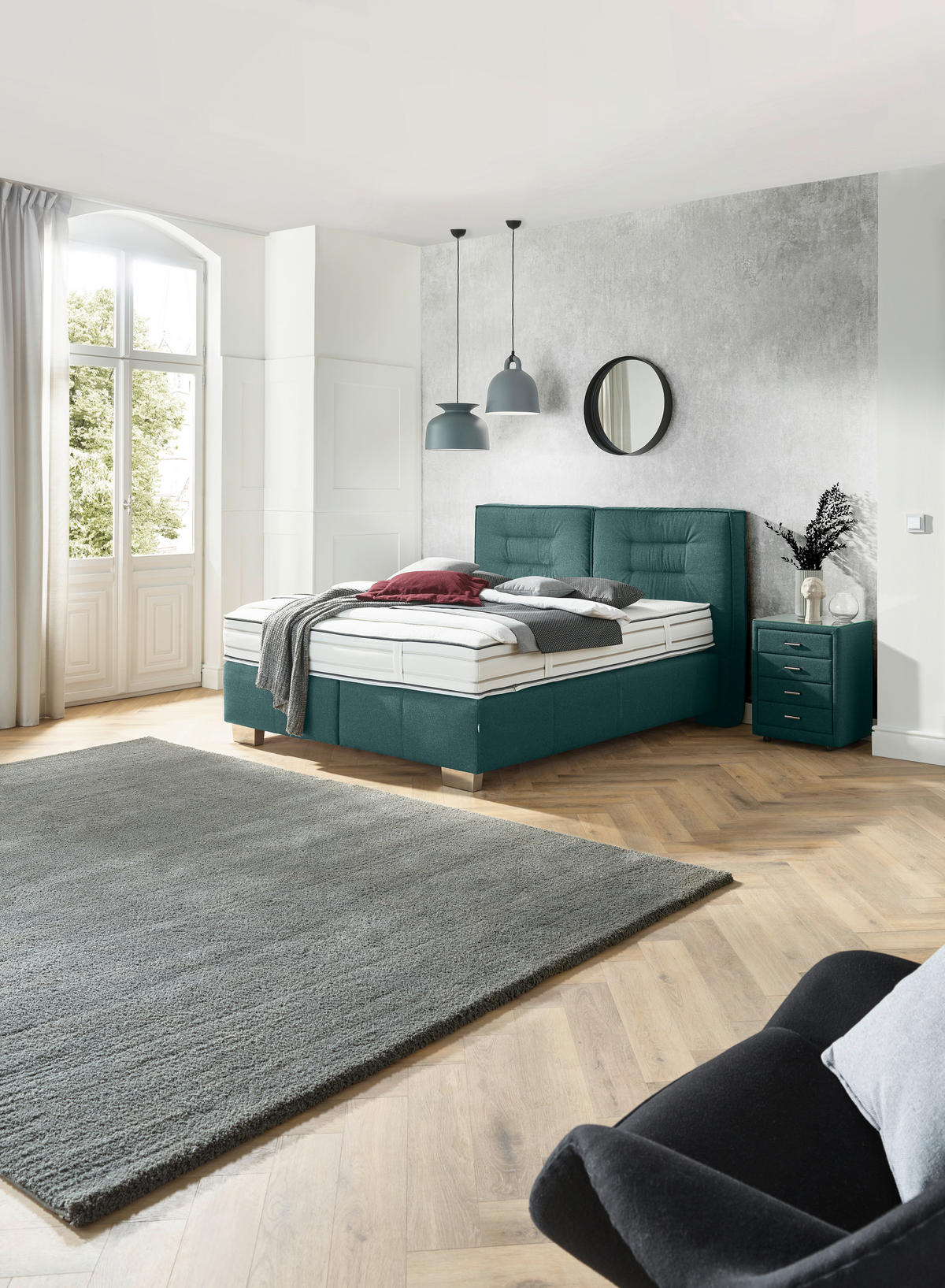 BOXSPRINGBETT 160/200 cm  in Petrol  - Chromfarben/Petrol, KONVENTIONELL, Textil (160/200cm) - Dieter Knoll