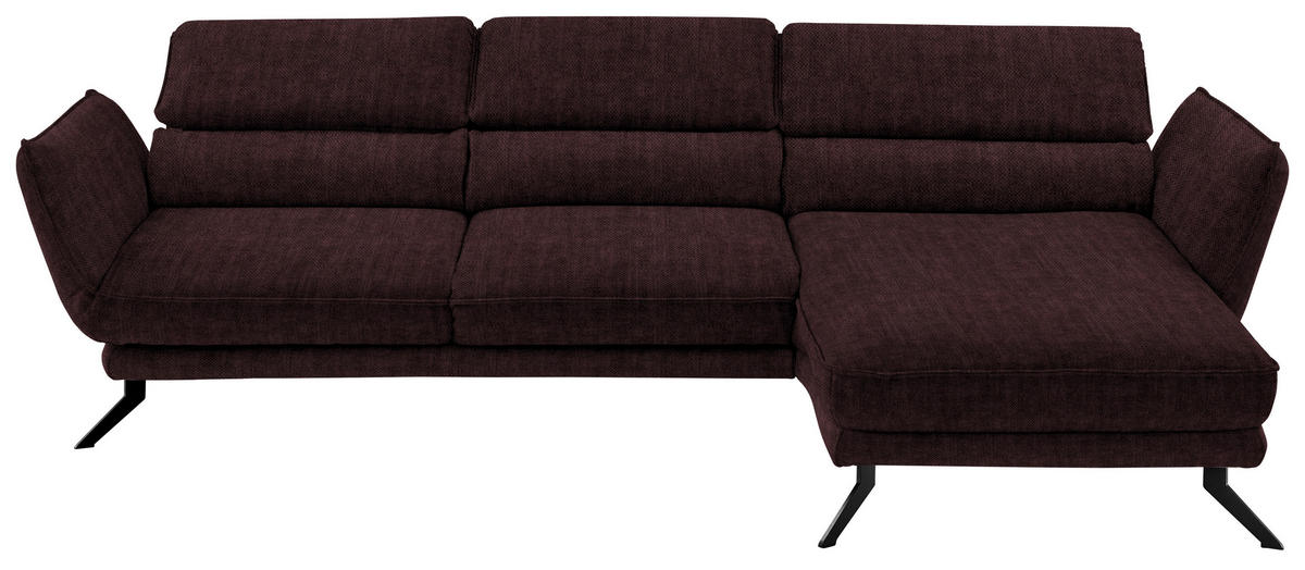 ECKSOFA in Velours Dunkelbraun  283/153 cm  - Dunkelbraun/Schwarz, Design, Textil/Metall (283/153cm) - Valdera