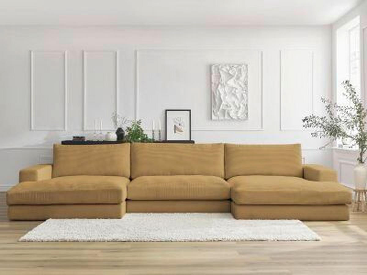 WOHNLANDSCHAFT LEONARD Gelb Cord  - Gelb/Schwarz, MODERN, Kunststoff/Textil (159/404/159cm)