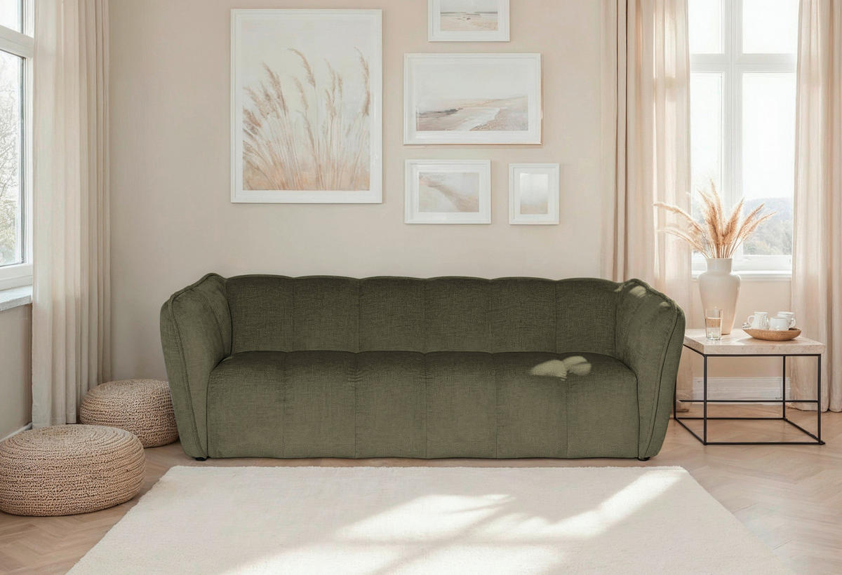 3-SITZER-SOFA LIVOLI in Chenille Grün  - Schwarz/Grün, Design, Kunststoff/Textil (217/70/94cm) - MID.YOU