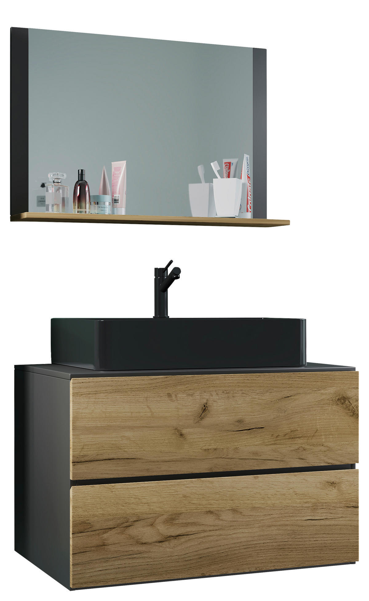 BADEZIMMER 3-teilig  in 81 cm  - Honigeiche/Anthrazit, MODERN, Glas/Keramik (81cm) - MID.YOU