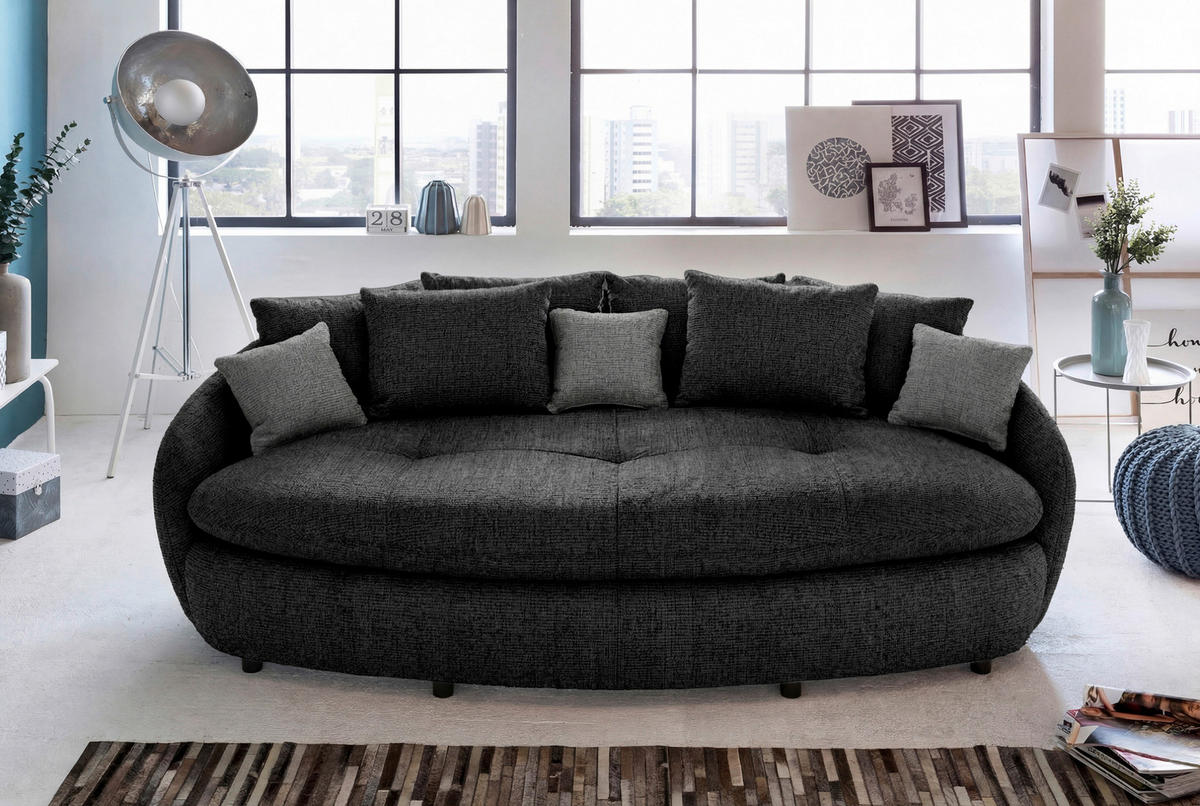 MEGASOFA Chenille Schwarz  - Schwarz, Trend, Kunststoff/Textil (238/80/140cm) - MID.YOU
