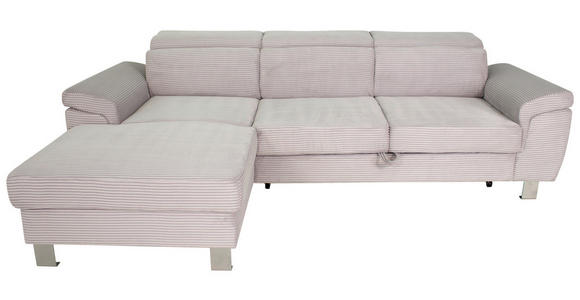 ECKSOFA inkl. Funktionen Hellgrau Cord Bettkasten, Schlaffunktion, Rücken echt, Kopfteilverstellung  - Silberfarben/Hellgrau, Design, Textil/Metall (167/250cm) - Xora