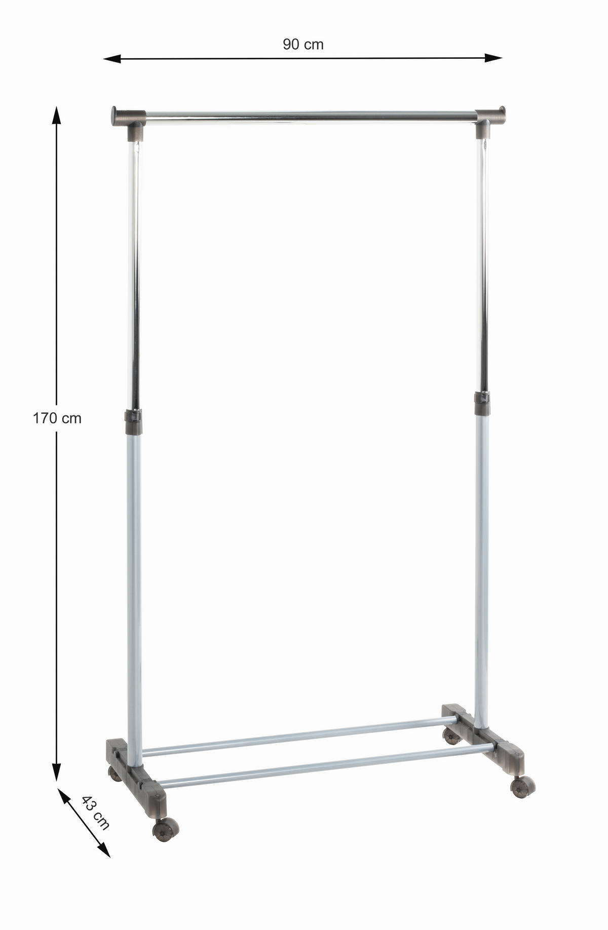 KLEIDERWAGEN in Grau, Alufarben, Chromfarben 90/95-170/43 cm   - Chromfarben/Alufarben, Basics, Kunststoff/Metall (90/95-170/43cm)