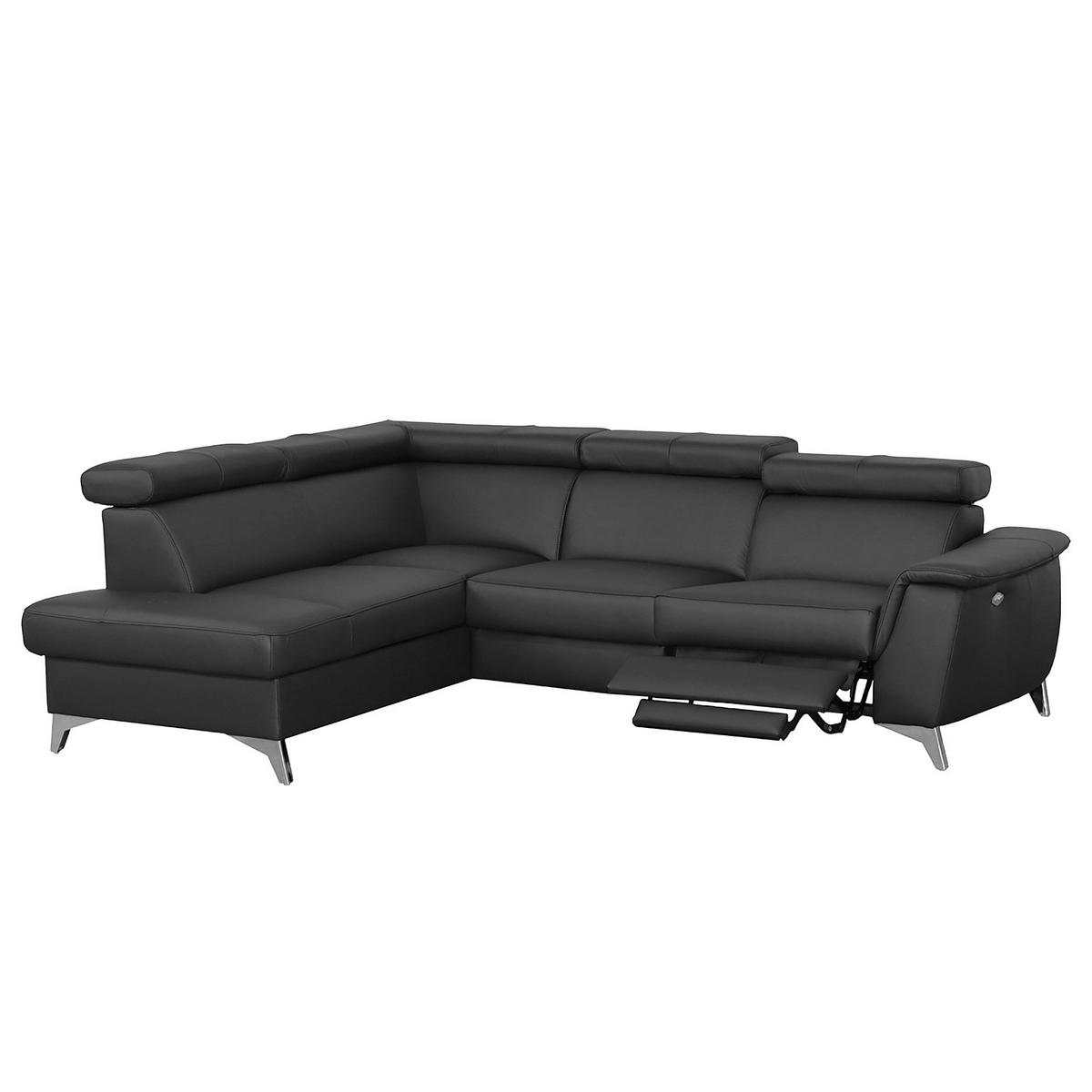 ECKSOFA Schwarz Echtleder Lederlook  - Chromfarben/Schwarz, Design, Leder/Textil (197/257cm) - Livetastic