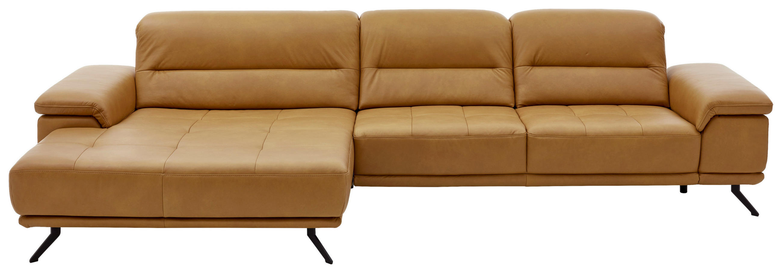ECKSOFA Echtleder Currygelb  - Currygelb/Schwarz, Konventionell, Leder/Metall (193/343cm) - Beldomo Premium