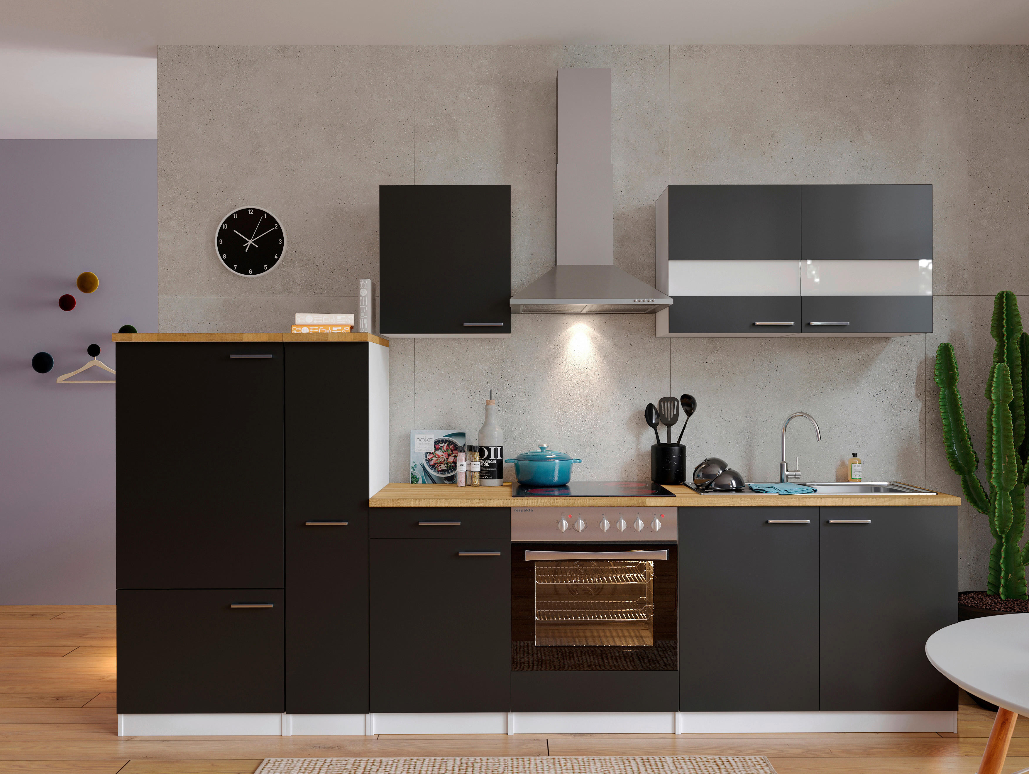 Küchenblock in Grau mit Geschirrspüler | Küchenzeilen mit Geräten