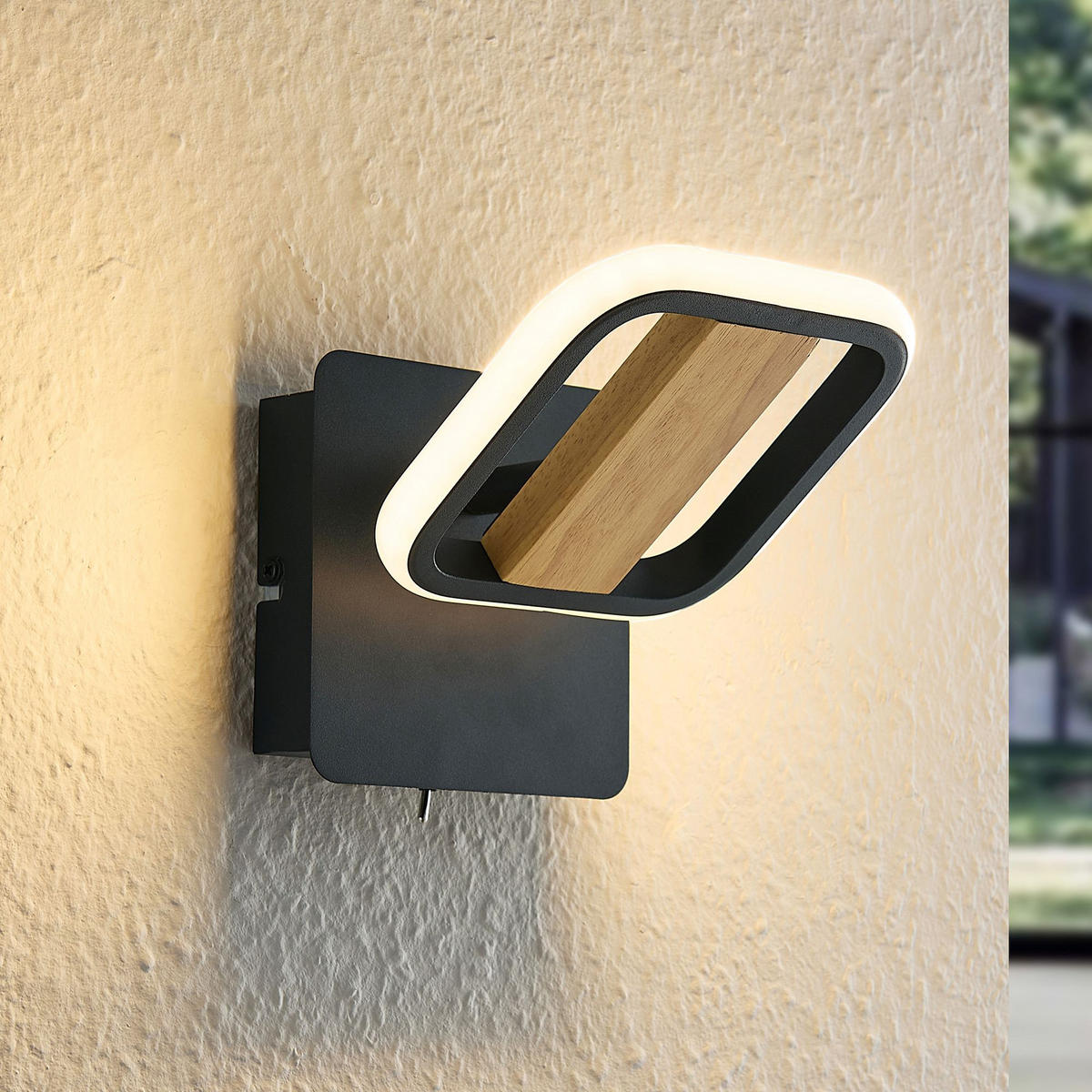 LED-STRAHLER Miriam 14/13,5/9,5 cm   - Eschefarben/Schwarz, Design, Holz/Kunststoff (14/13,5/9,5cm) - Novel
