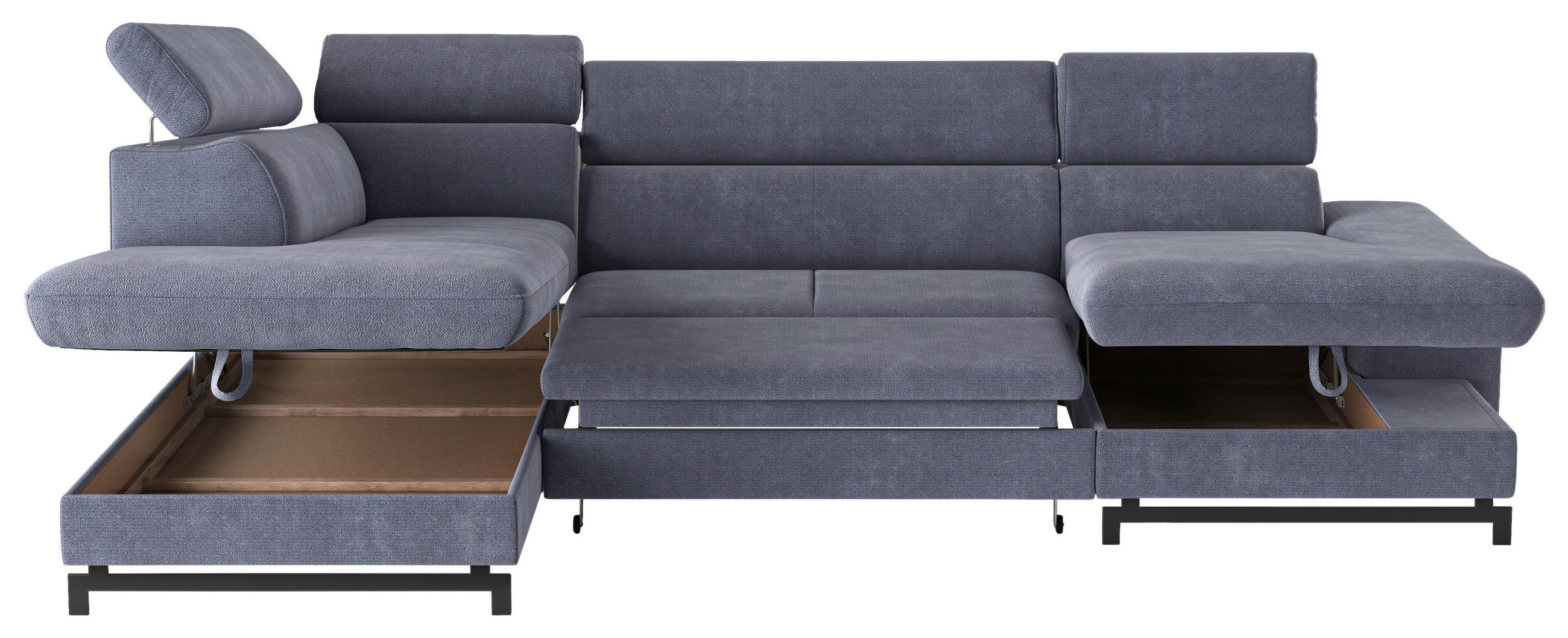 WOHNLANDSCHAFT in Chenille Blau  - Blau/Schwarz, Textil/Metall (215/328/165cm) - MID.YOU
