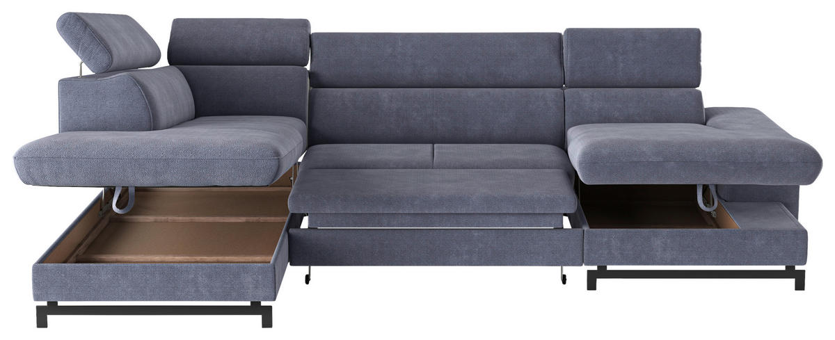 WOHNLANDSCHAFT in Chenille Blau  - Blau/Schwarz, Textil/Metall (215/328/165cm) - MID.YOU