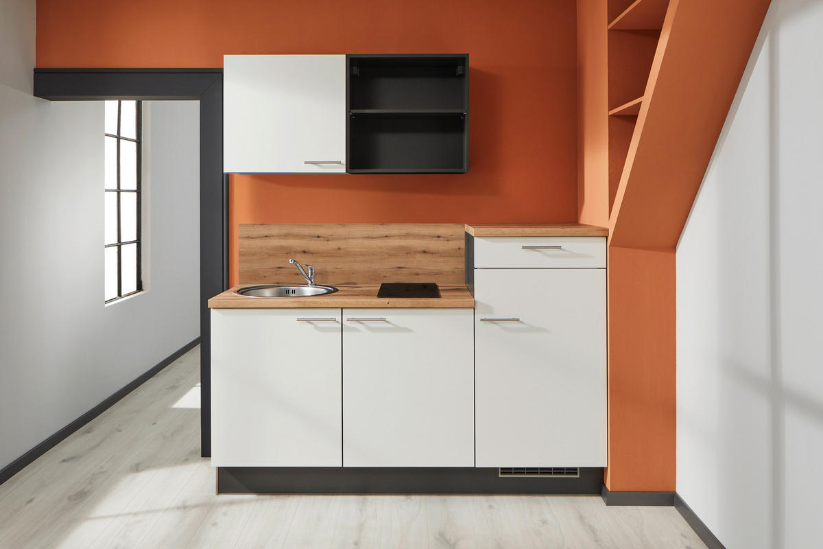 KÜCHENBLOCK 180 cm   in Graphitfarben, Weiß, Eichefarben  - Edelstahlfarben/Eichefarben, Design, Holzwerkstoff/Metall (180cm) - Pino