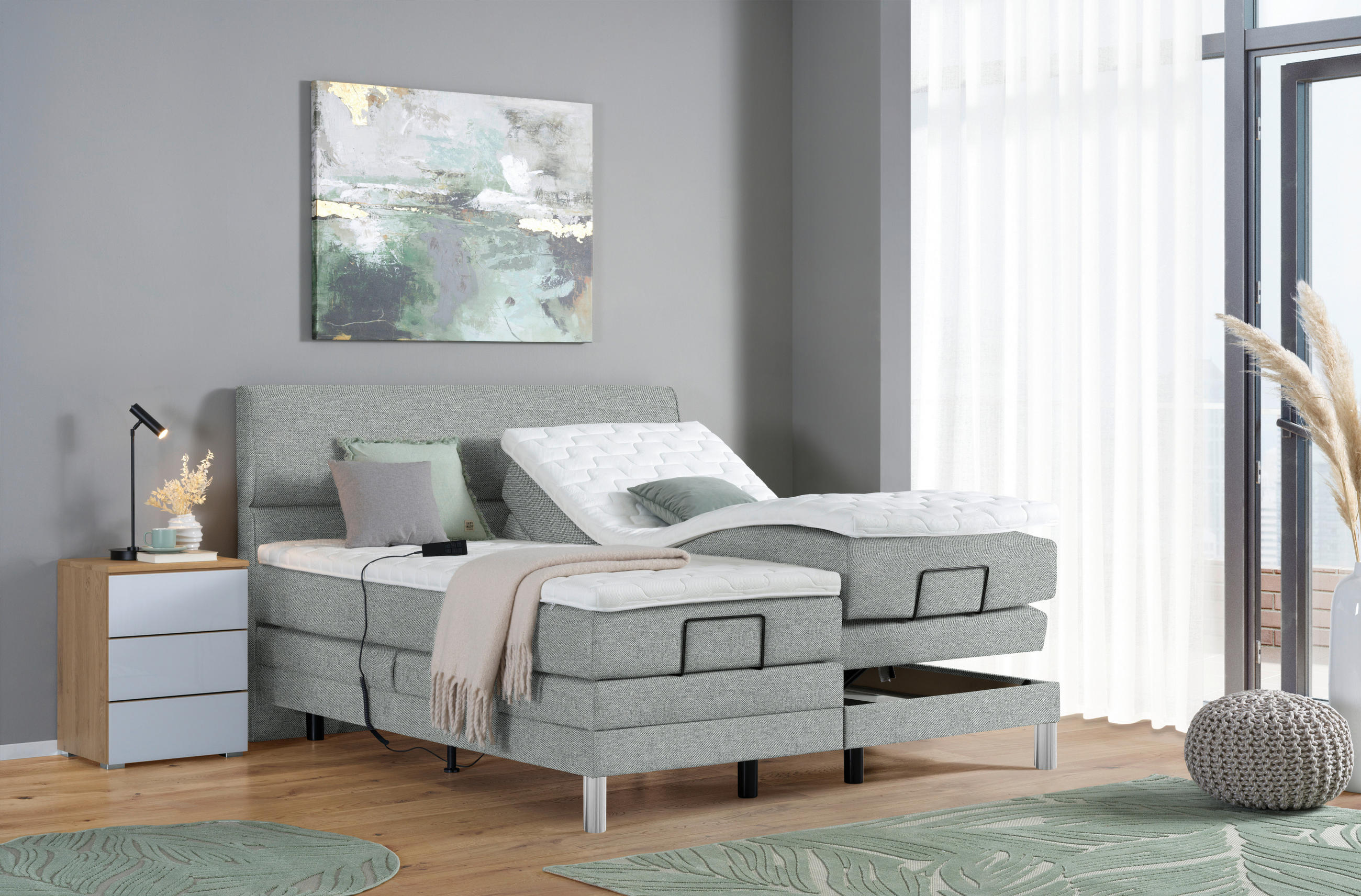 BOXSPRINGBETT 180/200 cm  in Grau  - Chromfarben/Grau, KONVENTIONELL, Kunststoff/Textil (180/200cm) - Voleo