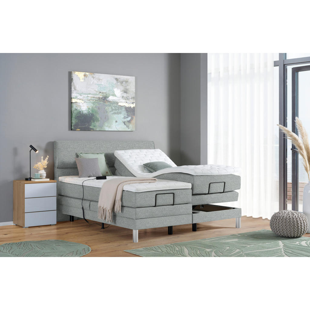 Thumbnail - Voleo Boxspringbett, Grau, Textil, H3, 7-Zonen, Höhe ca. 19 cm, 180x200 cm, Über- und Sondergrößen erhältlich, gepolster...