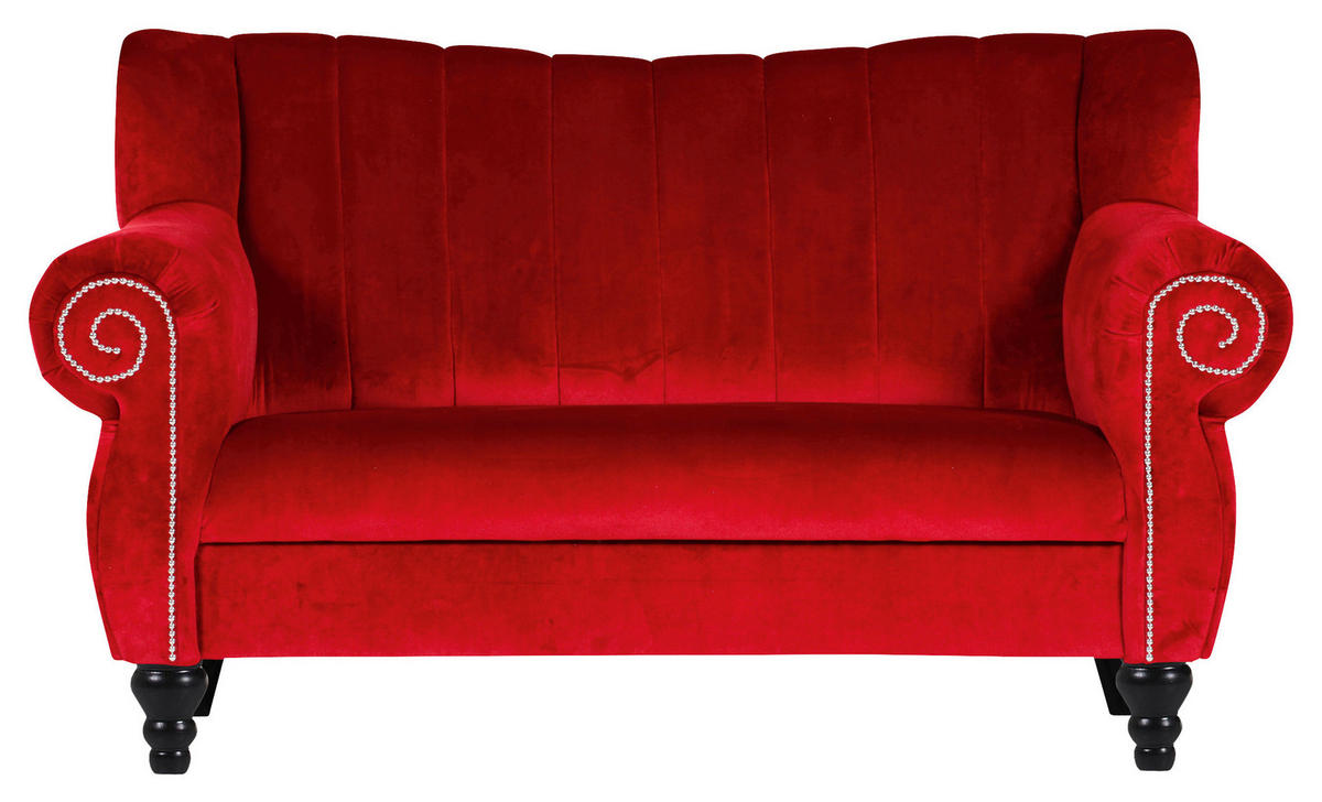 2-SITZER-SOFA Chenille Rot  - Rot/Schwarz, Design, Holz/Textil (168/96/75cm)