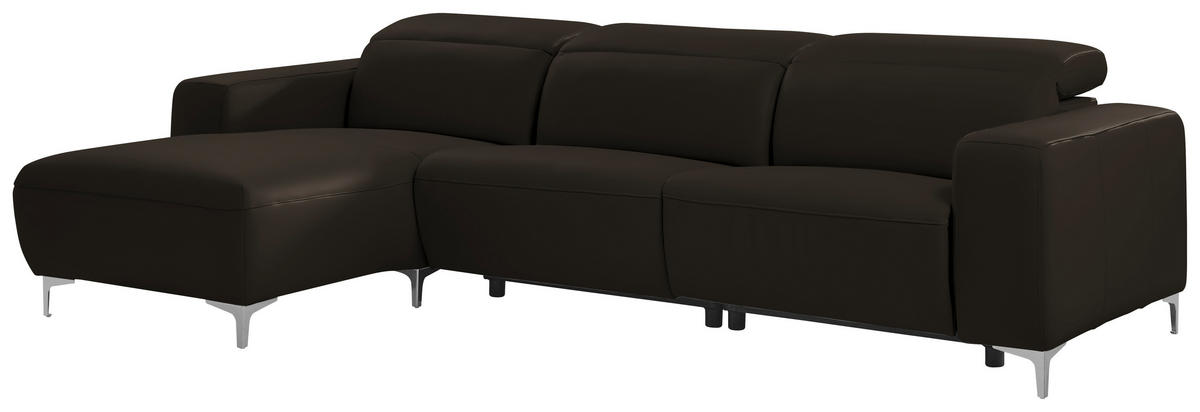 ECKSOFA in Echtleder Schwarz  - Chromfarben/Schwarz, Design, Leder/Metall (177/292cm) - Pure Home Lifestyle