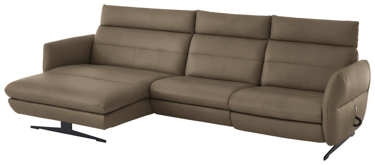 ECKSOFA in Echtleder Hellbraun  - Hellbraun/Schwarz, Design, Leder/Metall (169/298cm) - Dieter Knoll