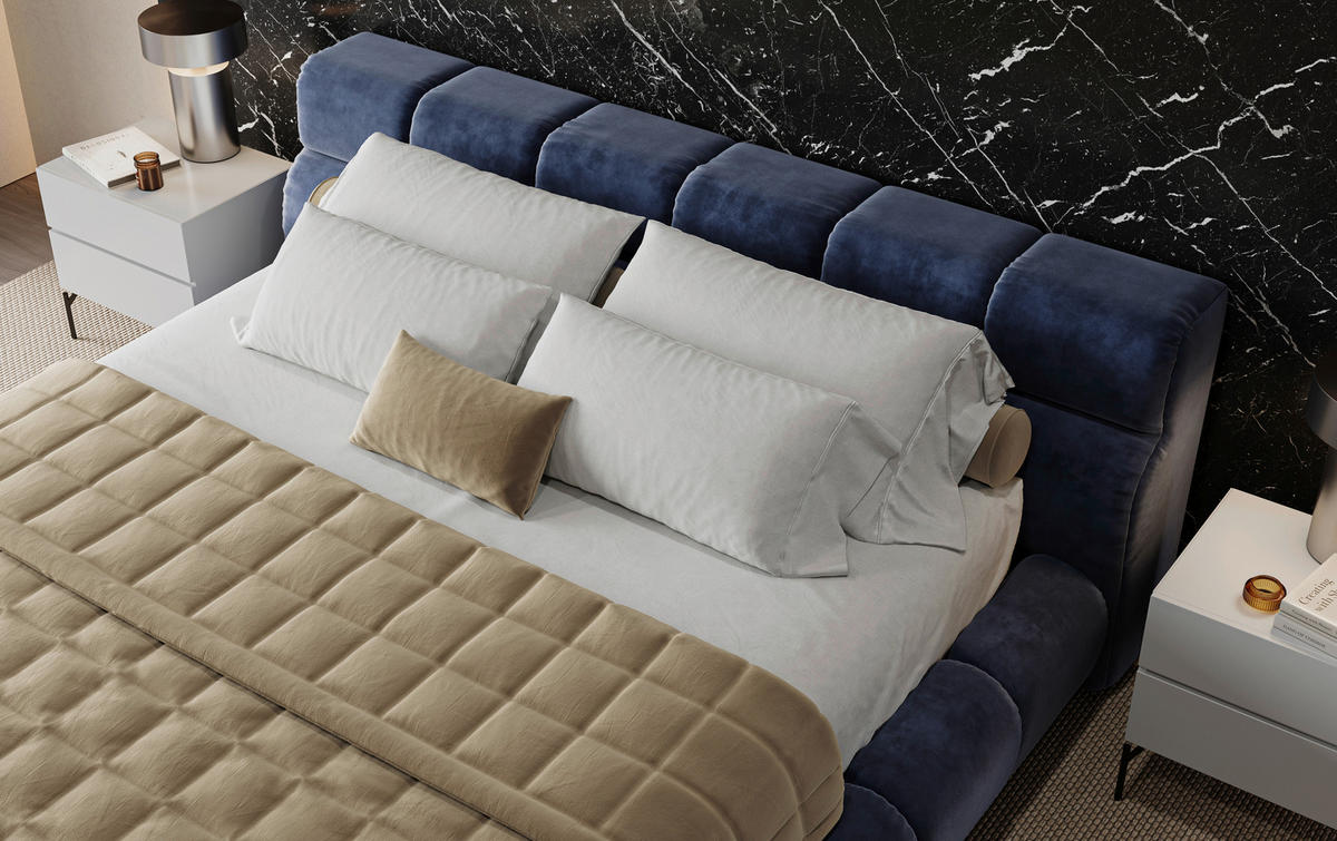 POLSTERBETT 200/200 cm,  in Blau,  - Blau/Schwarz, Design, Textil/Metall (200/200cm) - Belluti