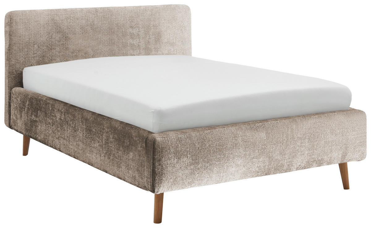 POLSTERBETT 140/200 cm, inkl.  in Beige  - Eichefarben/Beige, Design, Holz/Textil (140/200cm) - Xora